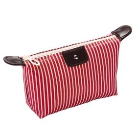 Travel Portable Bag Striped Folding Dumplings Shape Wash Bags for Makeup Storage Women Cosmetic Sundries Travel Portable Bag (Color: Rose)