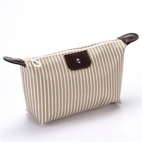 Travel Portable Bag Striped Folding Dumplings Shape Wash Bags for Makeup Storage Women Cosmetic Sundries Travel Portable Bag (Color: Beige)