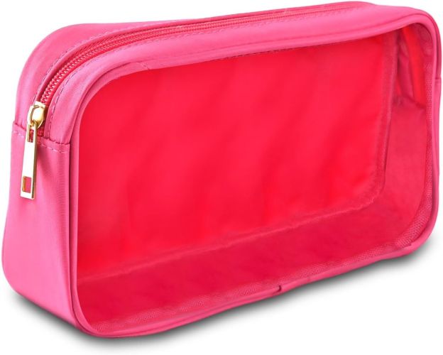 Clear Travel Makeup Organizer Bag for Purse, Small Nylon PVC Cosmetic Travel Bag Toiletry Bag with Zipper